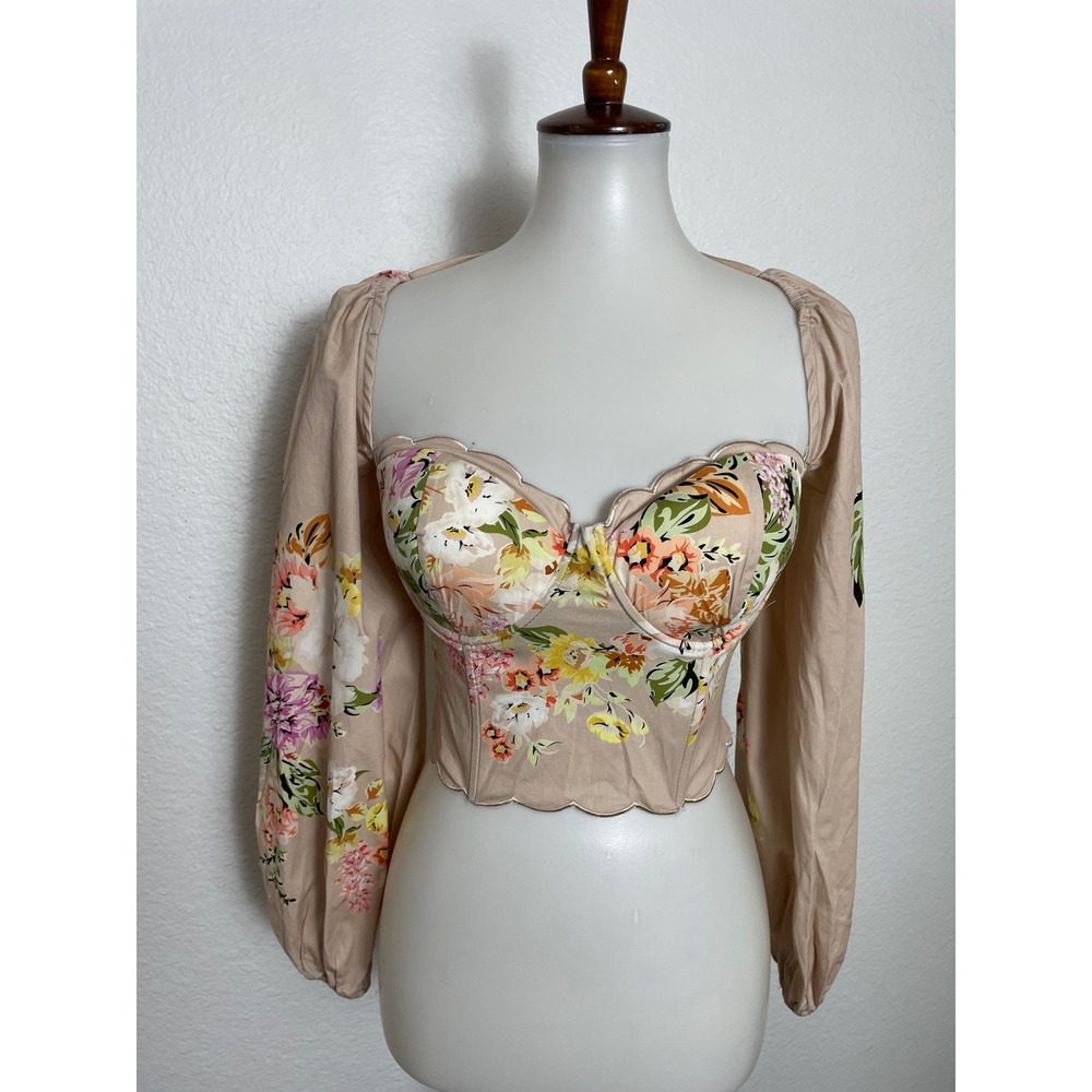 Fashion Nova Garden Fields Floral Blouse Women M Lace Up Corset Cottagecore NWT